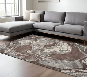 HomeRoots 7' Modern Brown and Ivory Abstract Area Rug - Stylish, Durable Design for Living Spaces and More 7' X 10' 349866