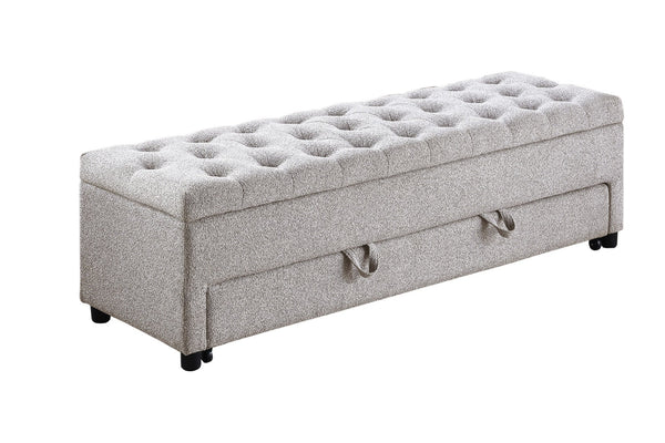 English Elm Contemporary Tufted Bouclé Storage Ottoman with Hidden Compartment and Smooth Pull-Out Drawer Bench Beige 61 L x 20 W x 17 H B011P370883