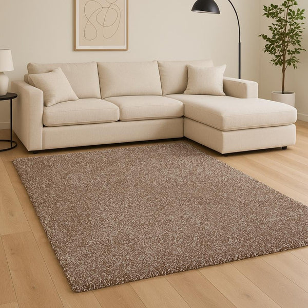 HomeRoots 8' Hand-Woven Beige and Brown Abstract Rug - Artisan Crafted, Cozy, Durable, Perfect for Modern Spaces 8' X 10' 349871