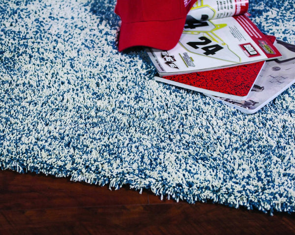 HomeRoots 8' Abstract Indigo and Ivory Shag Area Rug - Hand-Woven Plush Design for Modern Cozy Spaces 8' X 10' 349879