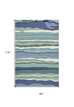 Homeroots 8' X 10' Blue Abstract Waves Indoor Outdoor Area Rug  Polypropylene 349920