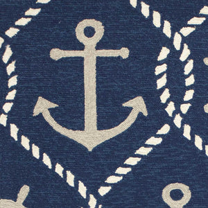 HomeRoots 7' Navy Blue Nautical Handmade Area Rug - Durable Indoor Outdoor Charm for Coastal Spaces & Patios 8' x 10' 349923