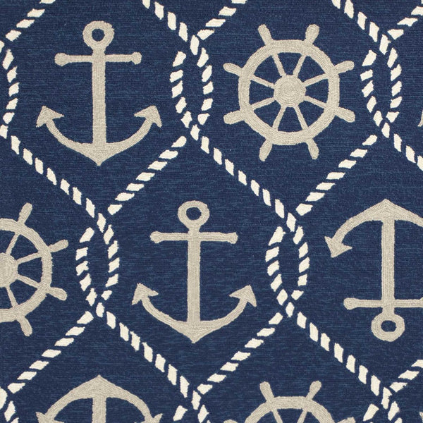 HomeRoots 7' Navy Blue Nautical Handmade Area Rug - Durable Indoor Outdoor Charm for Coastal Spaces & Patios 8' x 10' 349923