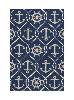 HomeRoots 7' Navy Blue Nautical Handmade Area Rug - Durable Indoor Outdoor Charm for Coastal Spaces & Patios 8' x 10' 349923