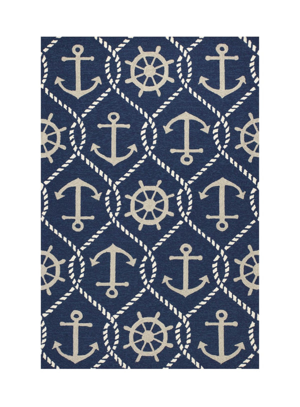 HomeRoots 7' Navy Blue Nautical Handmade Area Rug - Durable Indoor Outdoor Charm for Coastal Spaces & Patios 8' x 10' 349923