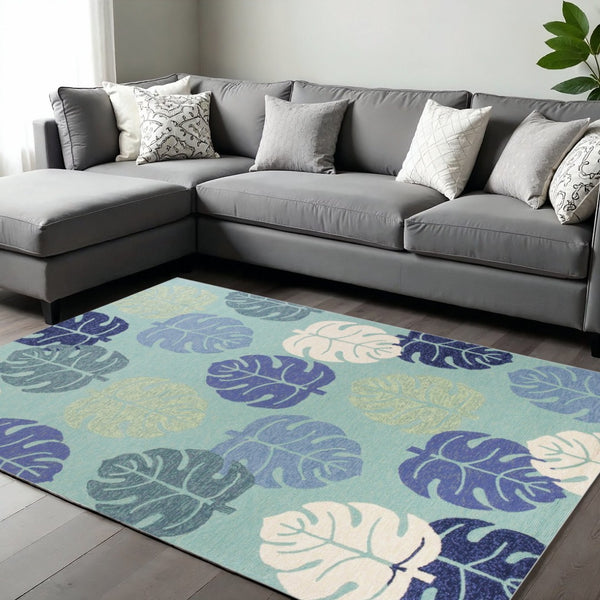 HomeRoots 7' Hand-Tufted Botanical Area Rug in Turquoise and Ivory – Elegant, Plush, and Durable Accent for Home 7' X 9' 349925