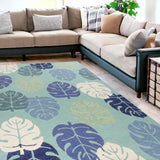 Turquoise Palms Area Rug - Elegant Hand-Made Coastal Design for Indoor and Outdoor Spaces