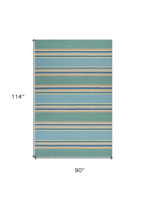 HomeRoots 8' Handmade Blue Striped Area Rug - Coastal-Inspired Design for Indoor & Outdoor Spaces, Durable Style 8' x 10' 349926