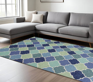 HomeRoots 7' Hand-Tufted Area Rug with Moroccan Quatrefoil Design in Blue, Purple, and Aqua for Timeless Elegance 7' X 9' 349927