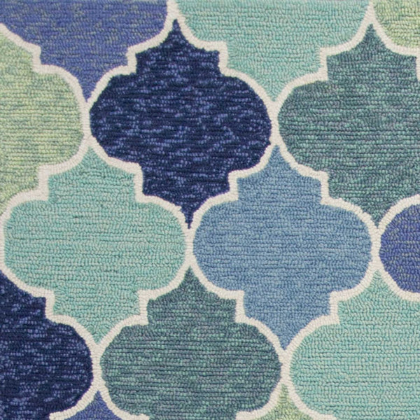 HomeRoots 7' Hand-Tufted Area Rug with Moroccan Quatrefoil Design in Blue, Purple, and Aqua for Timeless Elegance 7' X 9' 349927