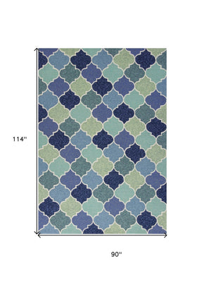 HomeRoots 7' Hand-Tufted Area Rug with Moroccan Quatrefoil Design in Blue, Purple, and Aqua for Timeless Elegance 7' X 9' 349927