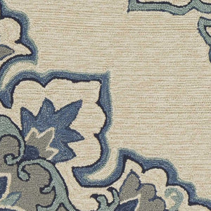 HomeRoots 8' Timeless Ivory and Blue Damask Area Rug for Indoor and Outdoor Elegance and Easy Maintenance 8' x 10' 349928