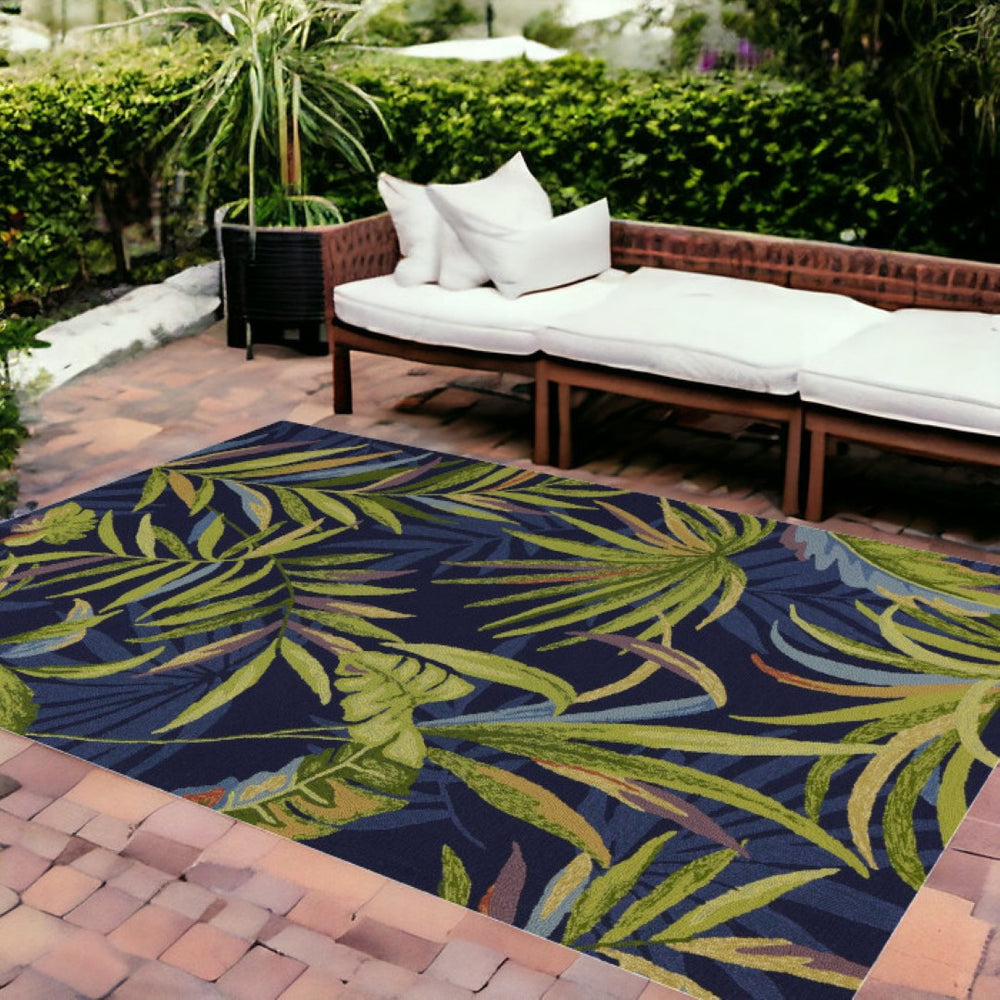 HomeRoots 8' Blue Floral Area Rug - Durable Indoor Outdoor Carpet for Patios, Kitchens, and Living Rooms 8' x 10' 349931