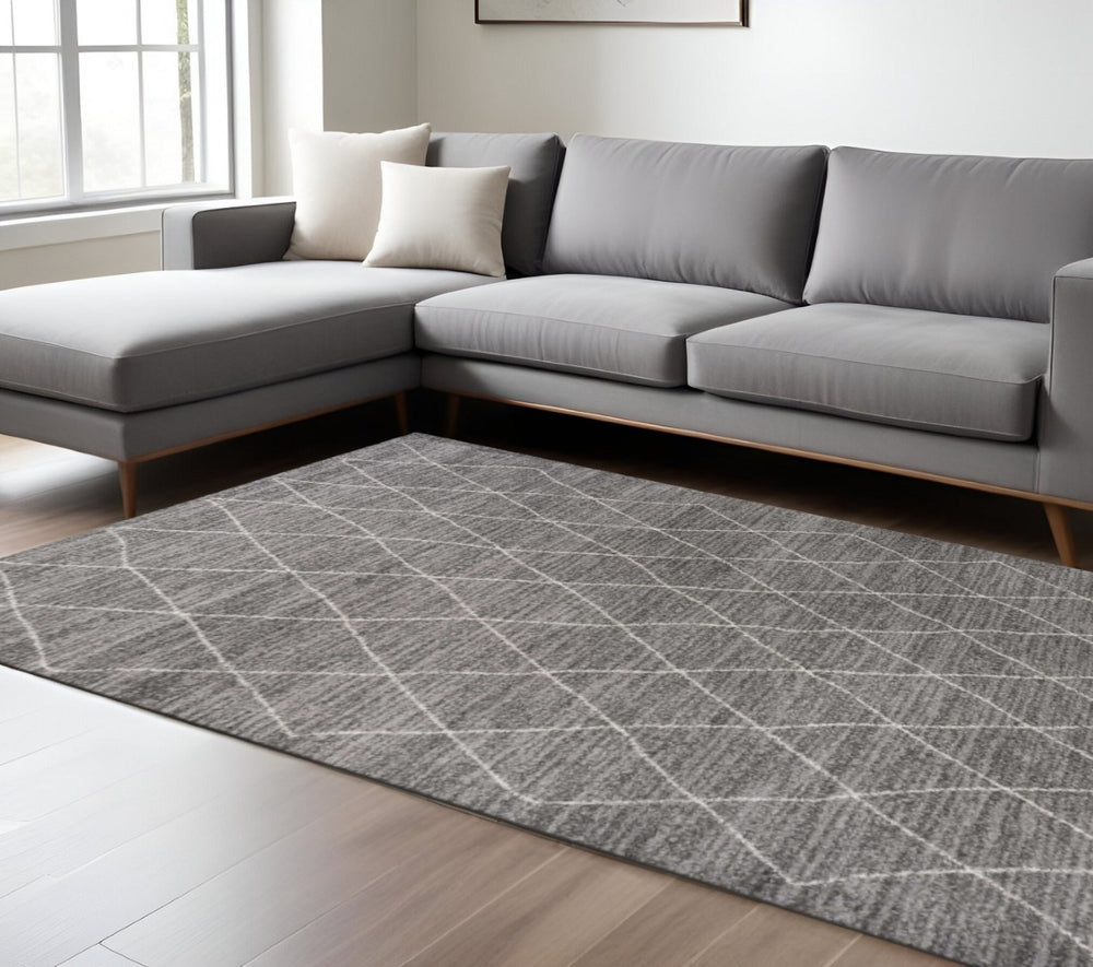 HomeRoots 8' Gray and Ivory Geometric Area Rug - Modern Design, Stain-Resistant, Perfect for High-Traffic Spaces 8' X 11' 349937