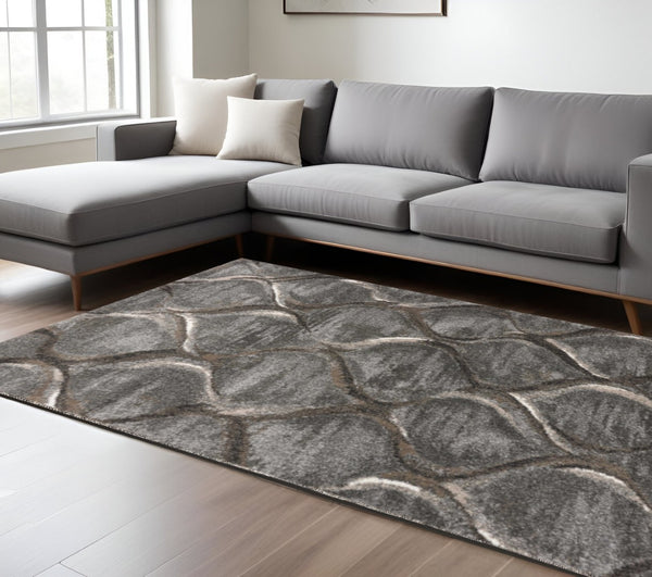 HomeRoots 7' Charcoal and Light Gray Ogee Area Rug – Contemporary Design for Stylish Living Spaces and Durability 7' X 10' 349938
