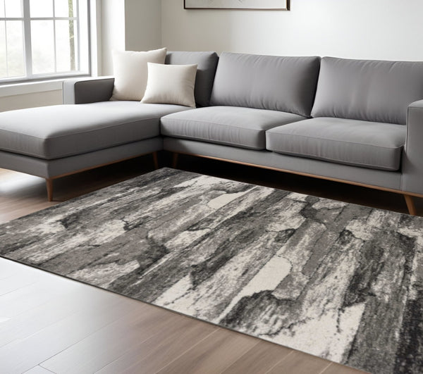 HomeRoots 8' Gray Abstract Area Rug - Modern Design for Living Spaces, Stain-Resistant, Durable, Easy Care 8' X 11' 349939