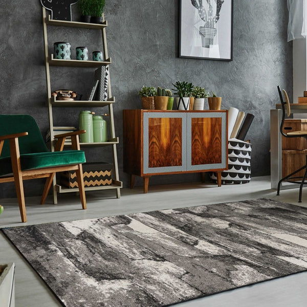 HomeRoots 8' Gray Abstract Area Rug - Modern Design for Living Spaces, Stain-Resistant, Durable, Easy Care 8' X 11' 349939