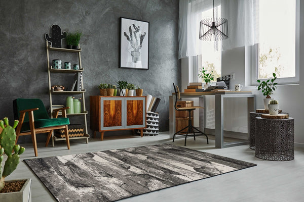 HomeRoots 8' Gray Abstract Area Rug - Modern Design for Living Spaces, Stain-Resistant, Durable, Easy Care 8' X 11' 349939