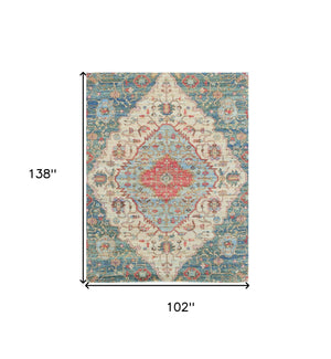 Homeroots 7' X 12' Blue And Red Medallion Handmade Area Rug  Jute 349941