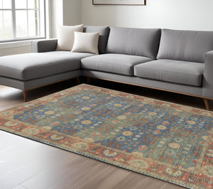 HomeRoots 8' Handmade Jute Area Rug with Blue, Red, and Beige Floral Medallion - Elegant, Durable Design 8' X 11' 349942