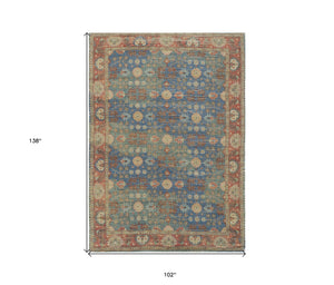 Homeroots 8' X 11' Blue Floral Handmade Area Rug  Jute 349942