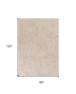 Homeroots 8' X 10' Ivory And Gray Wool Geometric Hand Tufted Area Rug  Wool 349946