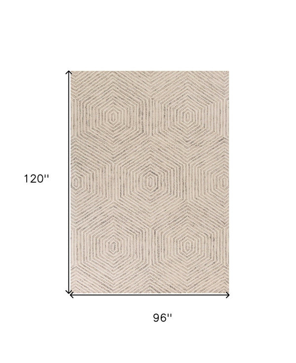Homeroots 8' X 10' Ivory And Gray Wool Geometric Hand Tufted Area Rug  Wool 349946
