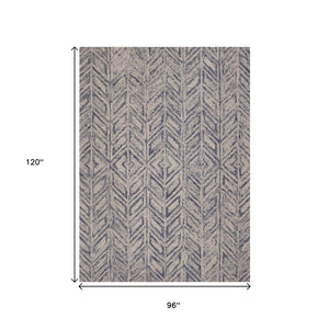 HomeRoots 8' Hand-Tufted Wool Chevron Area Rug in Blue and Beige – Stylish Comfort for Modern Interiors 8' X 10' 349947