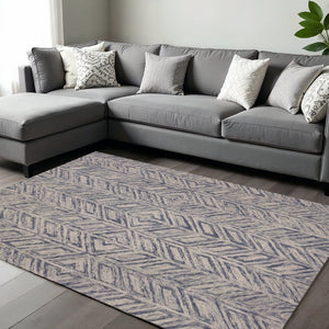 HomeRoots 8' Hand-Tufted Wool Chevron Area Rug in Blue and Beige – Stylish Comfort for Modern Interiors 8' X 10' 349947