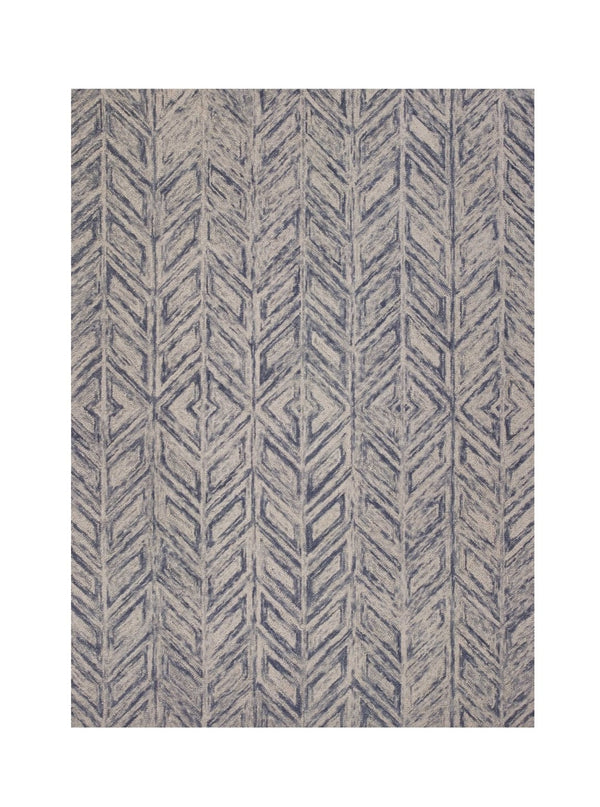 HomeRoots 8' Hand-Tufted Wool Chevron Area Rug in Blue and Beige – Stylish Comfort for Modern Interiors 8' X 10' 349947
