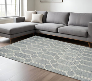 HomeRoots 8' Geometric Hand-Tufted Wool Area Rug in Slate Blue and Ivory - Soft, Stylish, and Durable Design 8' X 10' 349949