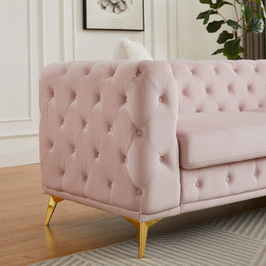 English Elm Fx Chesterfield Sofa Set Tufted Tech Fabric Upholstered Living Room Seating Combo Pink W1926S00087