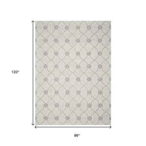 HomeRoots 8' Elegant Hand-Tufted Wool Area Rug in Ivory and Gray Ogee Pattern for Cozy Modern Spaces 8' X 10' 349951