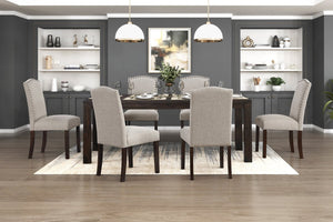 English Elm 9pc Rectangular Acacia Dining Set with Nailhead Parsons Chairs for Spacious Rooms Dark Brown,Taupe B011S02243