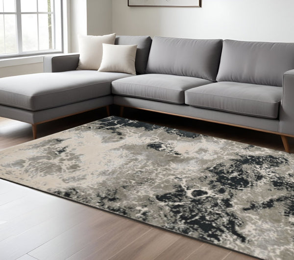 HomeRoots 7' Black and Silver Abstract Area Rug – Modern Design for Stylish Comfort in High-Traffic Spaces 7' X 10' 349968