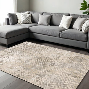 HomeRoots 7' Contemporary Sand and Light Blue Geometric Area Rug for Modern Living Spaces and Durability 7' X 10' 349970