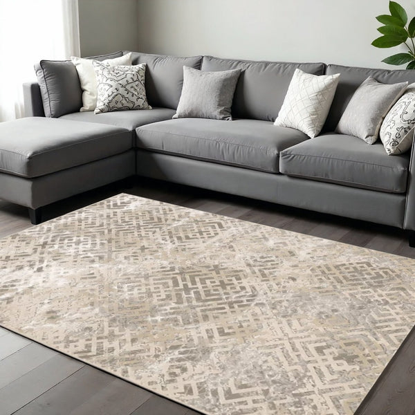 HomeRoots 7' Contemporary Sand and Light Blue Geometric Area Rug for Modern Living Spaces and Durability 7' X 10' 349970