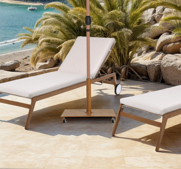 Meridian Furniture Belize Steel Outdoor Umbrella Base with Wheels and Feet for Freestanding Patio Stability Teak 349Teak