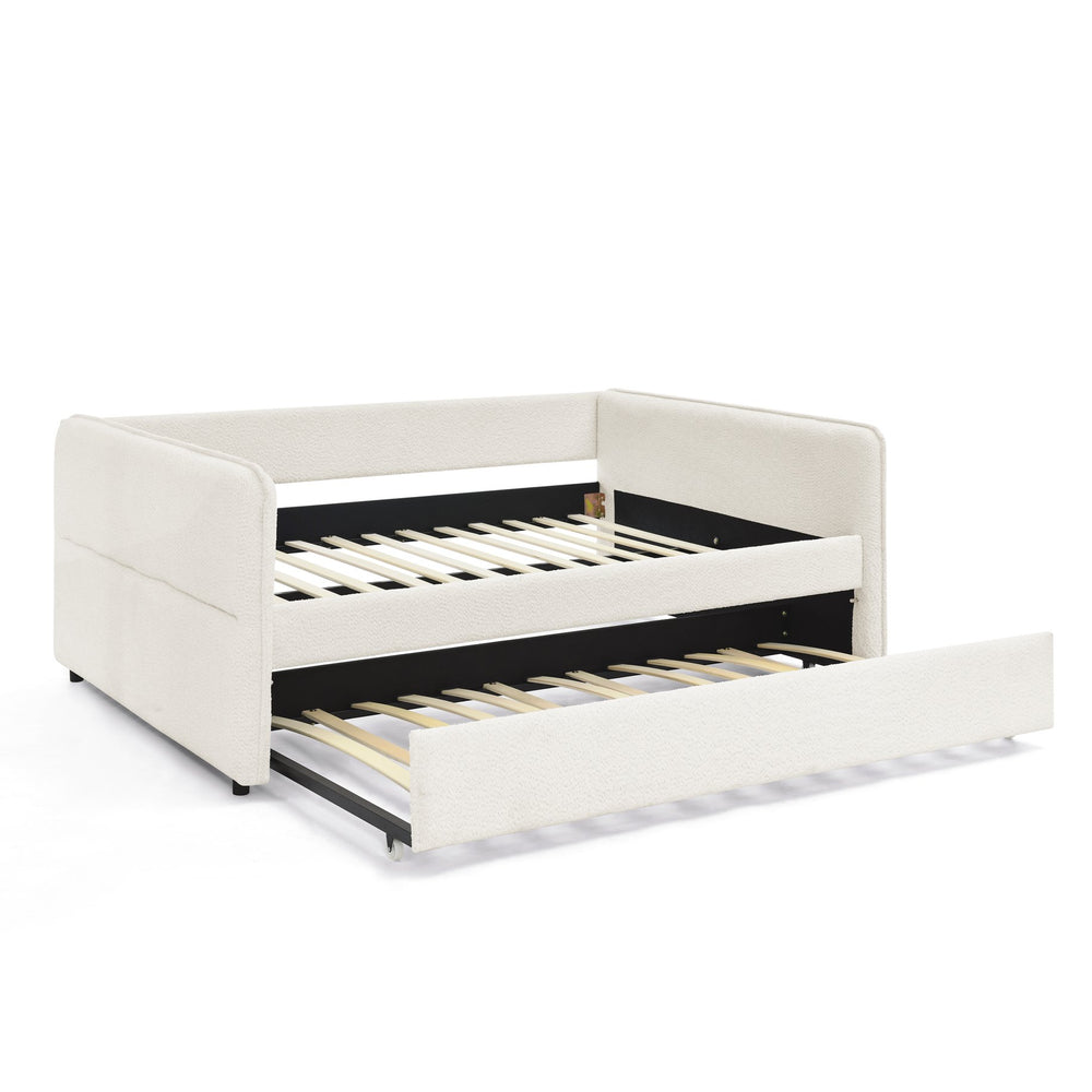 English Elm Daybed With Trundle – Elegant Tufted Full Size Sofa Bed In Beige Boucle, Perfect For Guests & Relaxing W1413S00093