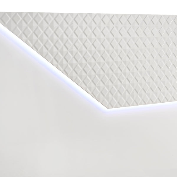 English Elm Pierce Queen Bed White High Gloss LED Headboard Diamond Panel Modern Platform Bed with Halo Lighting B062S01368