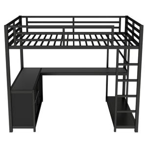 English Elm Metal Loft Bed With Integrated Desk, Storage Shelves & Wardrobe – Space-Saving Solution For All Ages W1580S00117