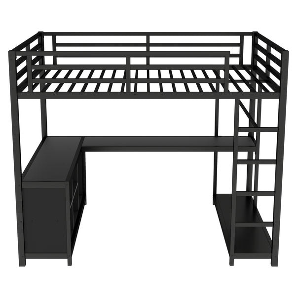 English Elm Metal Loft Bed With Integrated Desk, Storage Shelves & Wardrobe – Space-Saving Solution For All Ages W1580S00117
