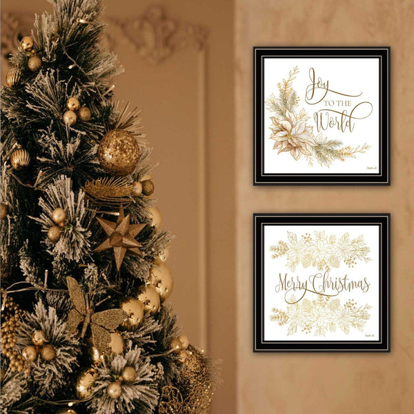 English Elm Trendy Gold Typography Merry Christmas Two Panel Black Framed Holiday Wall Art B067P256616