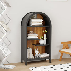 English Elm 4-tier Arched Freestanding Bookcase with Lattice Doors Open Display and Cabinet Storage W3123P485378