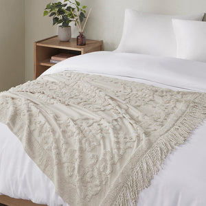 JLA Home Madison Park - 100% Cotton Tufted Chenille Throw with Fringe Tassel — Lightweight, Breathable Boho Layering Accent Grey MP50N-5512