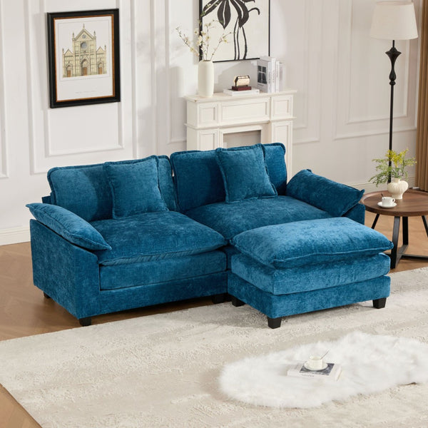 English Elm Wider Armrest Loveseat - Modern Modular Couch In Blue Chenille, Comfy Double-Layer Cushion, Ergonomic Design W1143S00037-GIGA