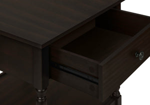 English Elm Accent Square Two-Tier Table with Grooved Top and Turned Legs, Compact Nightstand with Shelf, Brown Veneer Walnut 28 L x 25 W x 8 H B2710P219483