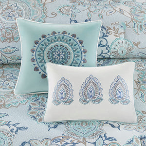 English Elm 8 Madison Park Isla Cotton Reversible Floral Comforter Set Queen OEKO-TEX Botanical Watercolor Medallion Blue 23.62 L x 18.9 W x 14.96 H B03597066