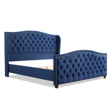 English Elm Marcella Upholstered Shelter Headboard Bed Set, King, Dark Sapphire Blue Woven