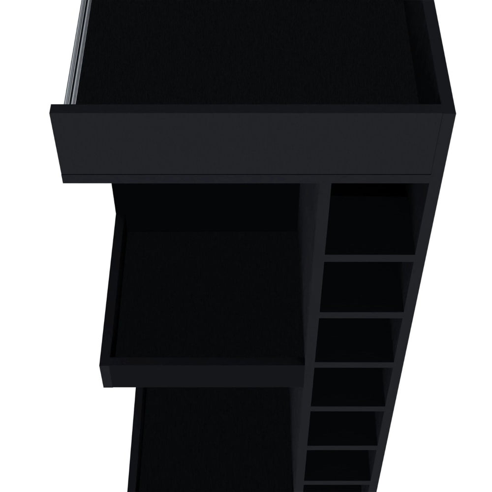 English Elm Wenge Corner Bar Cabinet With Integrated Wine Rack & Open Shelves For Stylish Home Storage Solutions B062P290260-GIGA